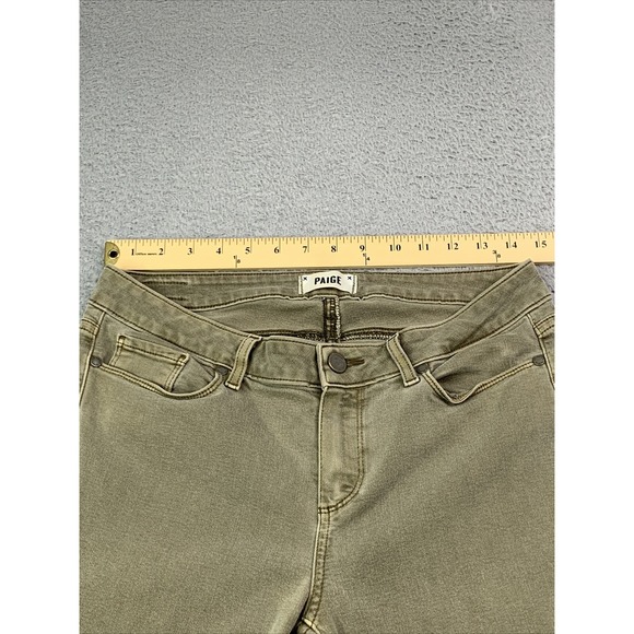 PAIGE Jeans Pants Womens Size 28 Waist Measurement Olive Green Skinny Stretch - Picture 5 of 9